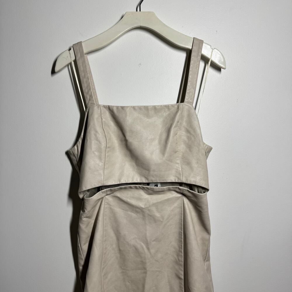 7 For All Mankind Faux Smooth Leather Midi Dress L In Bone NWT Square Neck Boho - Picture 4 of 8